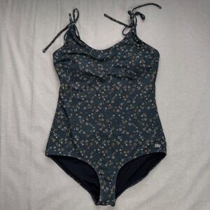 Albion Fit Floral One Piece Swimsuit XL Blue Ditsy Print Tie Shoulder Swimwear